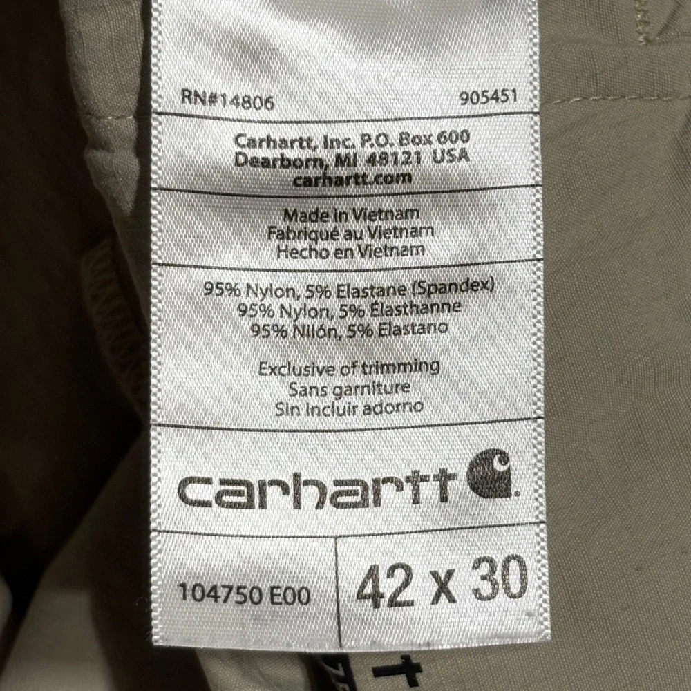 Carhartt Force Relaxed Fit Ripstop Work Pants Mens 42x30 Tan BN4750-M Utility